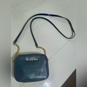 GUC Michael Kors Dark Blue Crossbody Bag with Gold Accents